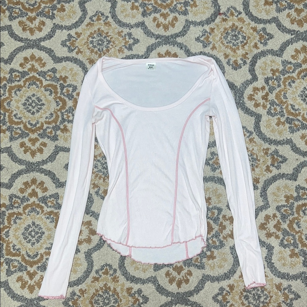 Aritzia Sunday Best light pink ribbed long sleeve top